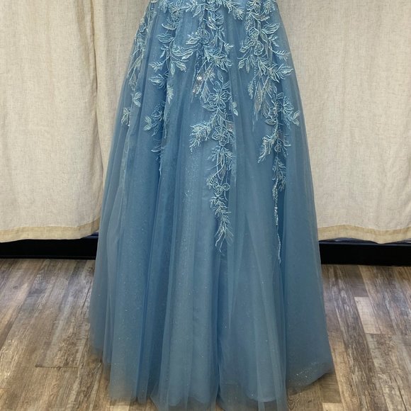 NEW LONG OFF THE SHOULDER SLEEVELESS A-LINE DRESS WITH OPEN ZIPPER BACK NX E1129 - Picture 8 of 8